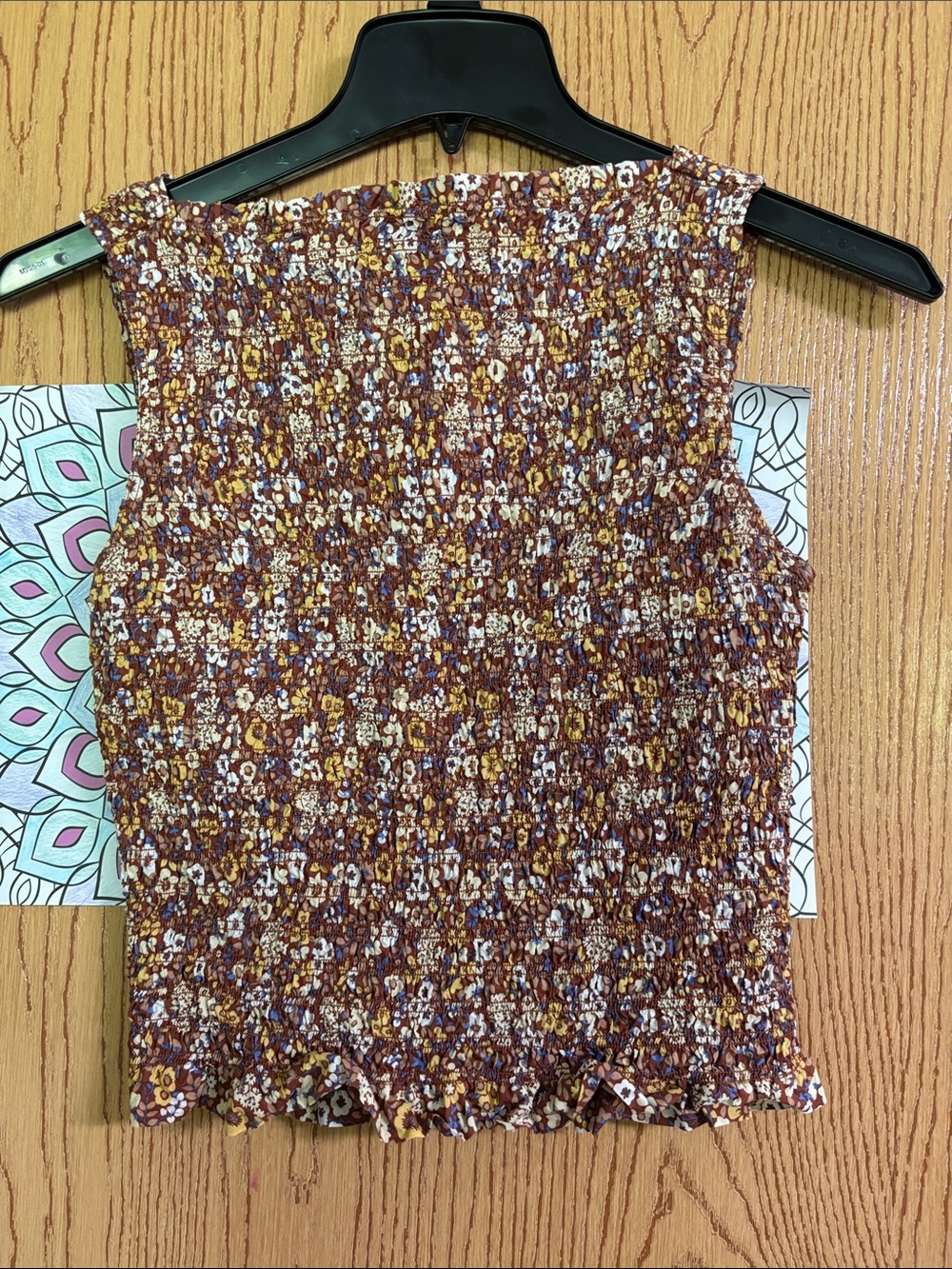 Everlane Brown Multi Floral Smocked Tank Top